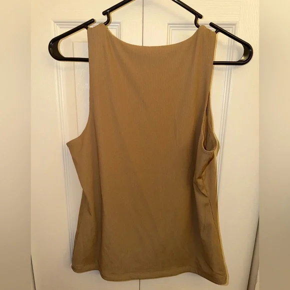 Tahari Ribbed Sleeveless Tank Top in Camel Brown - Picture 3 of 4